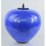 A blue glazed studio ware vase signed indistinctly to the base dated 9530cm