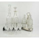 A group of crystalware, to include silver plated tantalus with three decanters, a group of sherry