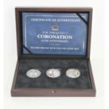 The Queen’s 65th coronation anniversary silver proof three coin set of five pound coins in
