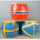 Three ceremonial handpainted drums, Scotland, Norway and Sweden37cm high