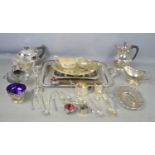 A quantity of silverplate to include teapot, coffee pot, trays etc