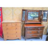 A Victorian pine chest of drawers together with an Art Nouveau mahogany dressing table100cm by