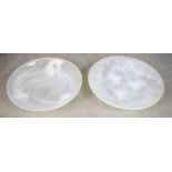 Two Lalique style vintage French frosted glass dishes with floral decoration24cm diameter