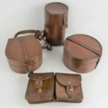Two 19th century leather collar cases together with a leather ammo pouch.