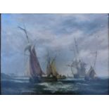 A 19th century oil on board, sailing ships, unsigned.