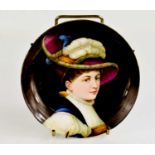 A 19th century porcelain dish, hand painted with portrait of a lady, impressed 125 verso12.5cm