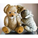 Two vintage toys, a teddy and rabbit