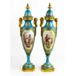 A pair of French gilt ormolu and porcelain Sevres style vases, a/f.