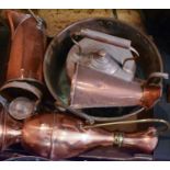 A group of copper to include jugs, jam pan, ewer, kettle.