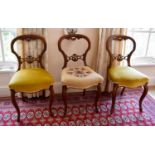 Three Victorian mahogany carved bedroom chairs with upholstered chairs