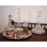 A quantity of cut glass glassware and silver plate to include an Edwardian decanter engraved with