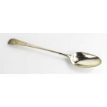 A large silver serving spoon, engraved with stag, circa 1770, indistinct hallmarks, 2.8g.Condition