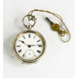 A 19th century silver pocket watch, with Roman numeral dial, and subsidiary seconds, machine