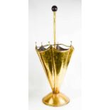 A brass umbrella stand circa 1900, in the form of an upturned umbrella, 72cm high.