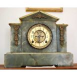 A 19th century agate mantle clock with Arabic dial and key, 29cm high