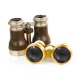 A Verres of Paris pair of leather opera glasses and a pair of Hall & Co of Manchester ivory glasses