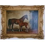 Kingsley S Chalon, 19th century, studies of horses and foal in stables, oil on board, 38 by 29cm.