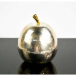 A silver trinket box in the form of an apple, with a brass stork, Birmingham 1911, 2.56toz.Condition