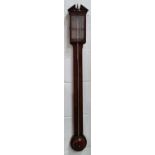 An 18th century mahogany cased stick barometer, with paper dial, the case having a split pediment