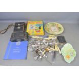A group of collectibles to include silverplate cutlery, Donald and Mickey comics, Kodak camera,