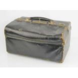 A vintage black leather doctors bag with green felt and fabric interior, internal lift out tray,