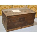 An antique pine blanket chest with iron handles48cm by 94cm by 53cm