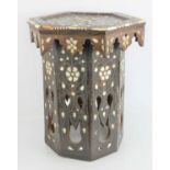 An early 20th century Indian hexagonal table inlaid with mother of pearl a/f43cm high