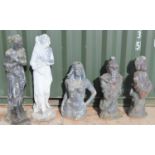 Two Classical style garden statues, female figures together with two Chinese style examples,