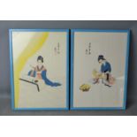 A pair of framed and glazed Japanese Geisha paintings (possibly woodblock print)