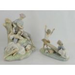 A large lladro romantic pastoral group porcelain figurine together with a Capodimonte "Seesaw"