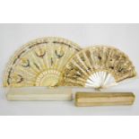 Two Victorian fans, one in mother of pearl, and worked in silver coloured sequins, the other in