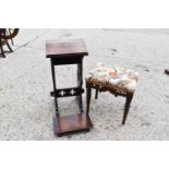 A 19th century prayer stand together with an Edwardian upholstered footstool