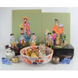 A group of collectible items to include a Chinese lacquered box with handpainted decoration,