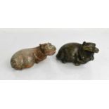 Two soapstone carved hippopotamus figures, 13cm long.