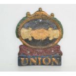 A vintage painted Union lead plaque.