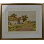 C.H Baldwin, Thatched cottage and rose gardem watercolour, signed, 14 by 10ins.