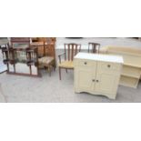 A group of antique and modern furniture to include a Victorian two seater drop arm sofa, painted