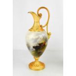 A Royal Worcester porcelain ewer by John Stinton, circa 1906, of baluster form, with scroll
