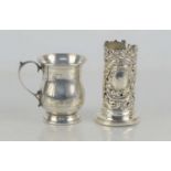 A silver tankard with ribbon engraving, scroll handle, Birmingham 1900, together with a silver
