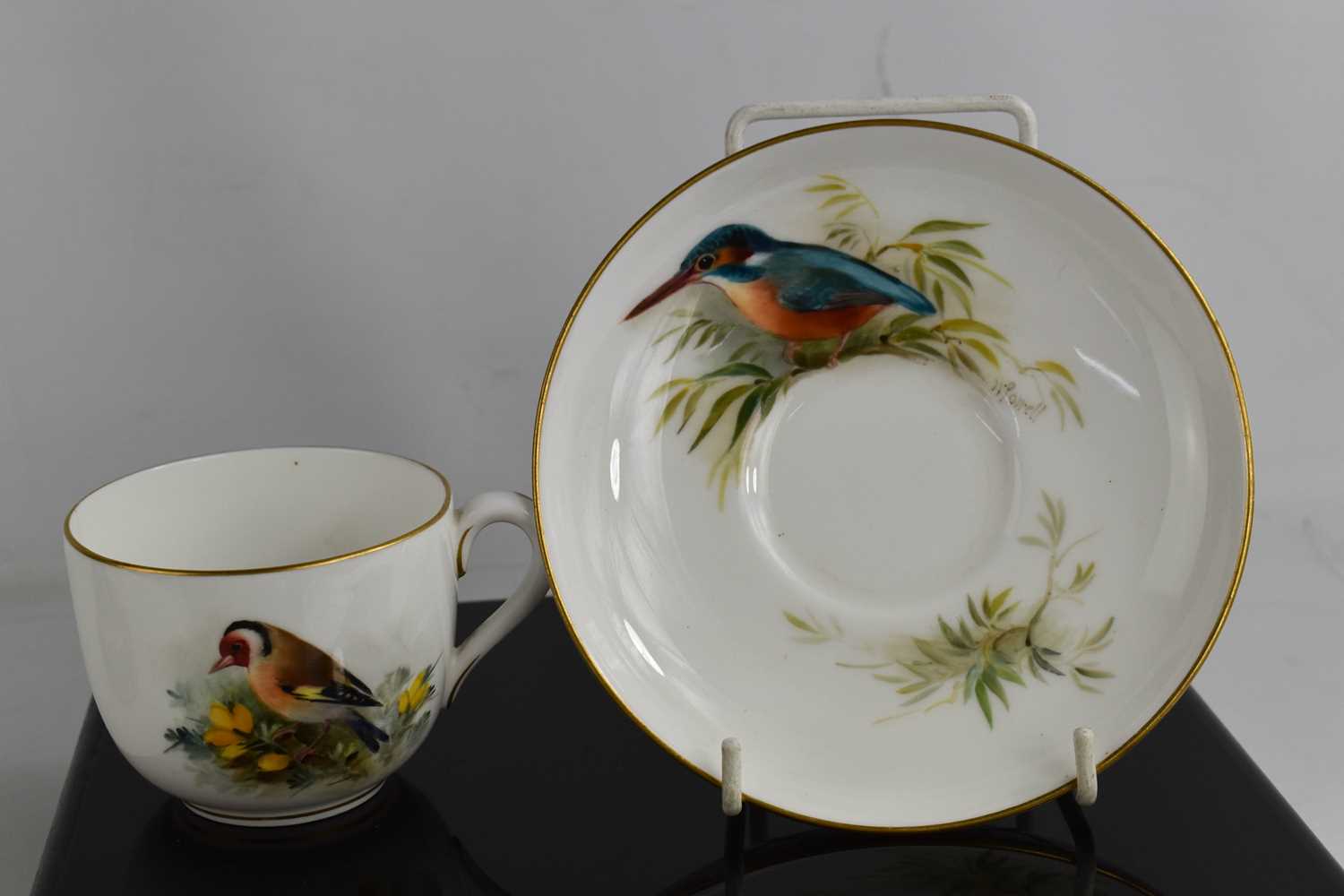 A Royal Worcester tea cup and saucer, by Powell, the cup painted with a Goldfinch, the saucer with a - Image 2 of 2