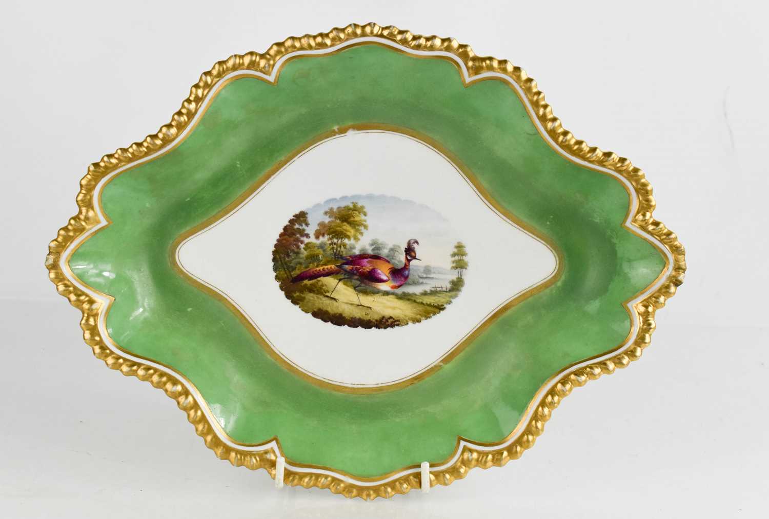 A 19th century Worcester Flight Barr & Barr shaped oval dish decorated to the centre with an - Image 2 of 2