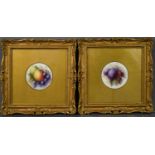 A pair of Royal Worcester porcelain plaques, by R. Seabright, both depicting fruit, 4 ins