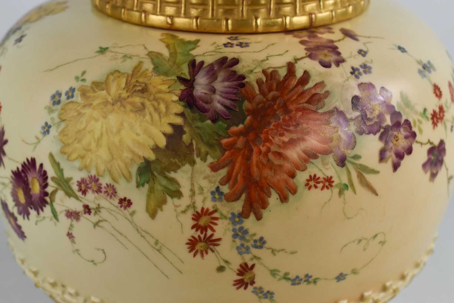 A Royal Worcester pot pourri vase and cover, painted with summer flowers on a blush ivory ground, - Image 2 of 2