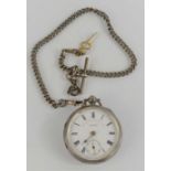 A J.G Graves express English lever silver pocket watch and Albert chain hallmarked Chester 1901