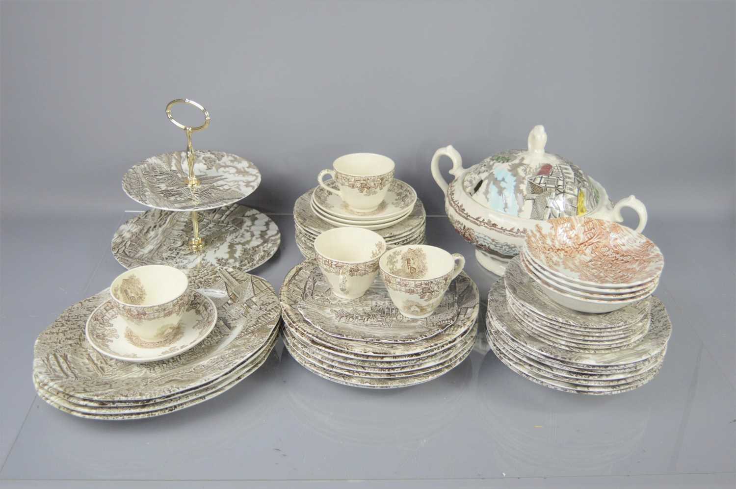 A part harlequin dinner service comprising Myott soup tureen and cover in the Country Life