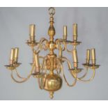 A Belgian brass chandelier, with twelve branches in two tiers.60cm high