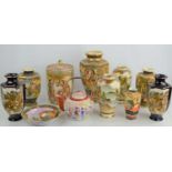 A group of Japanese Satsuma ware to include vases, tea caddy and other items
