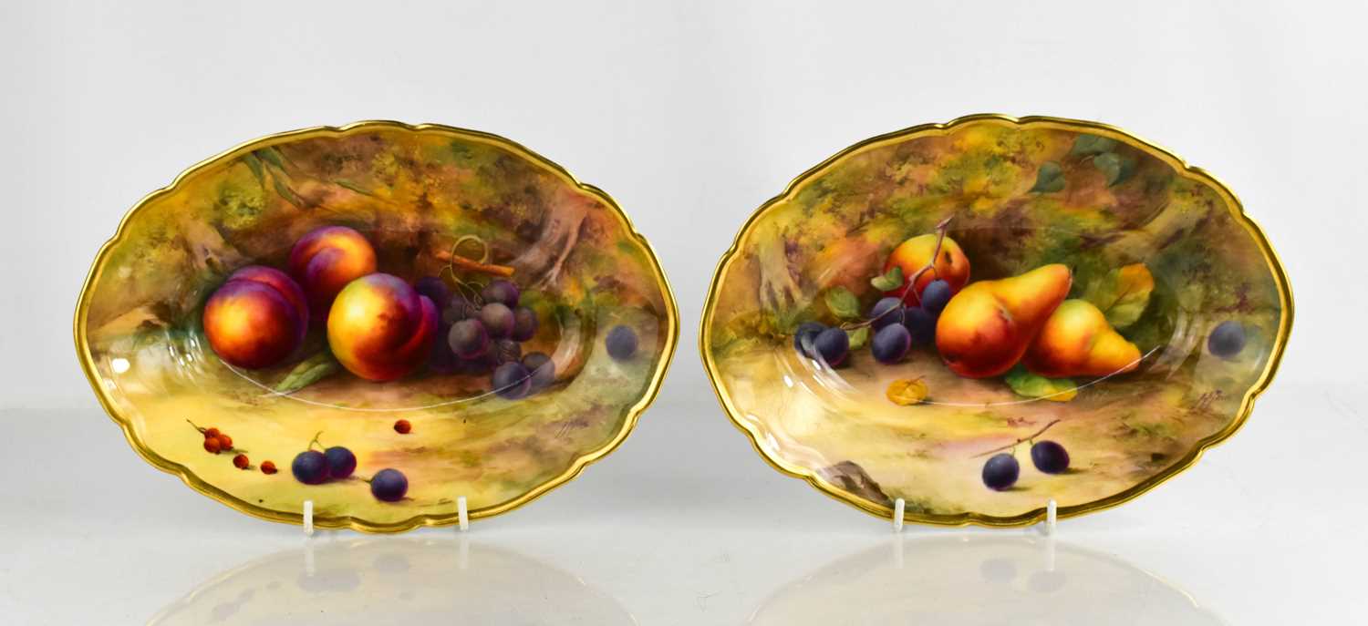 A fine pair of Royal Worcester oval bowls, by Horice Price, painted with pears, grapes and peaches