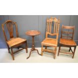 A group of three 19th century chairs of various form together with a 19th century tilt top