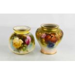 A Royal Worcester squat panelled vase painted with yellow and red roses, date code 1908, 9cm high,
